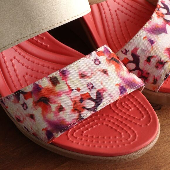 Crocs Sandals Womens Size 10 Pink Leigh II Wedge Slip On Floral Heels Shoes READ - Picture 13 of 16